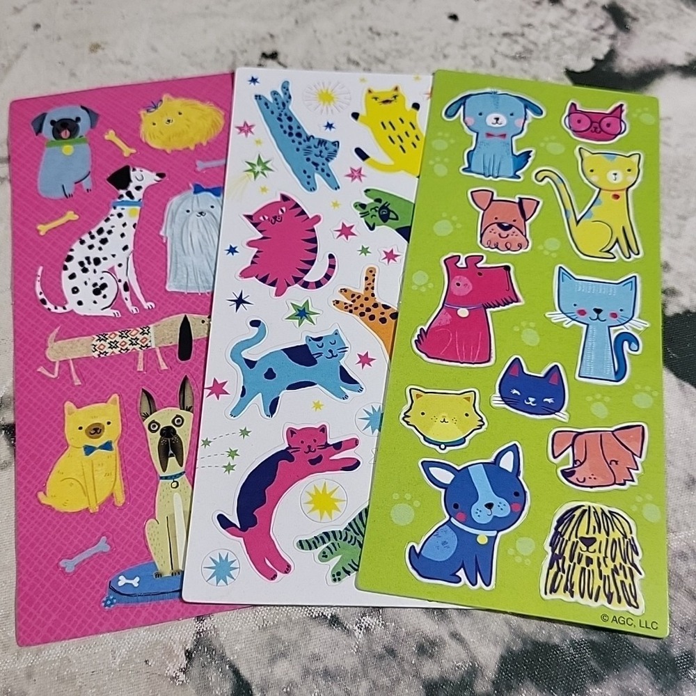 American Greetings Scrapbooking Stickers Lot Of 3 Sheets Colorful Cats Dogs Pets